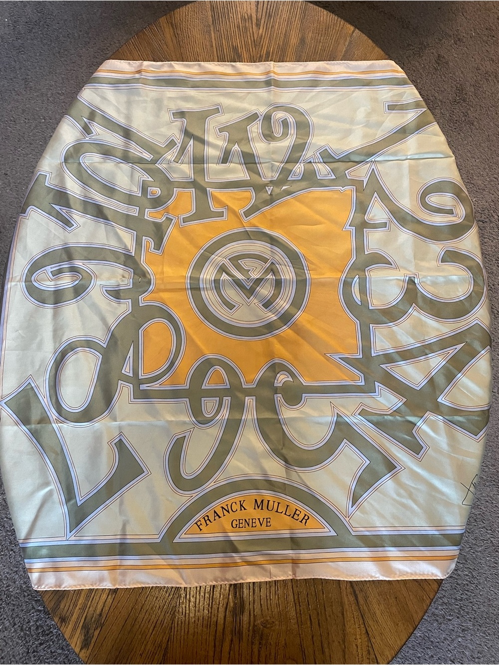 Franck Muller Silk Graphic Scarf in Cream and Yellow